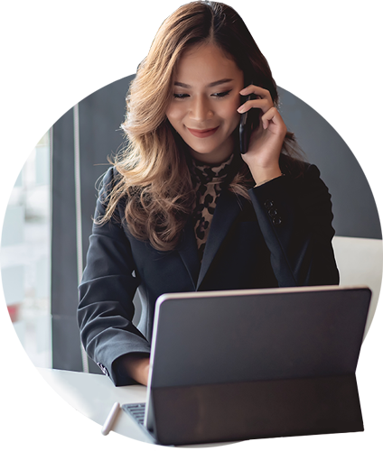 Women on the phone and using tablet.